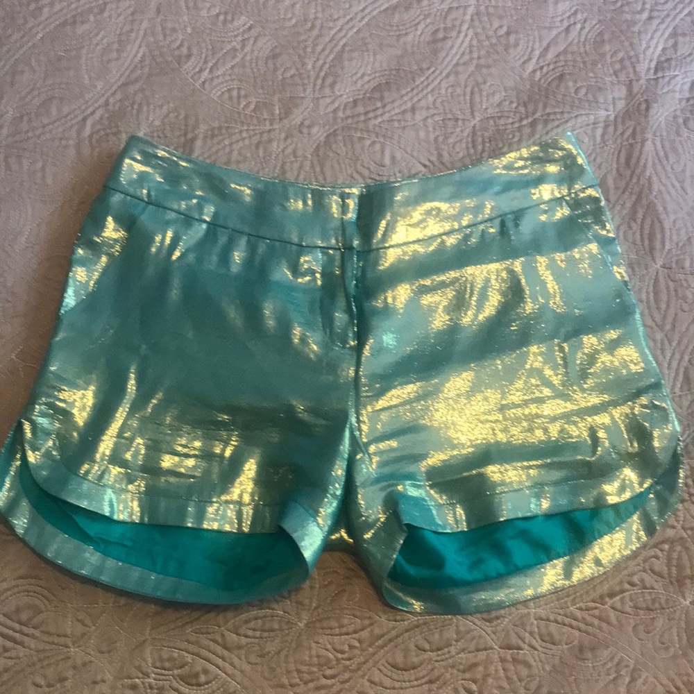 Miguelina Silk and Gold Metallic Shorts EUC